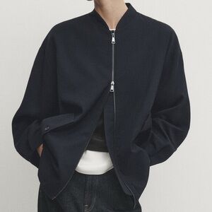 NWOT Massimo Dutti‎ Women's Navy Long Bomber Jacket Size Medium/Large